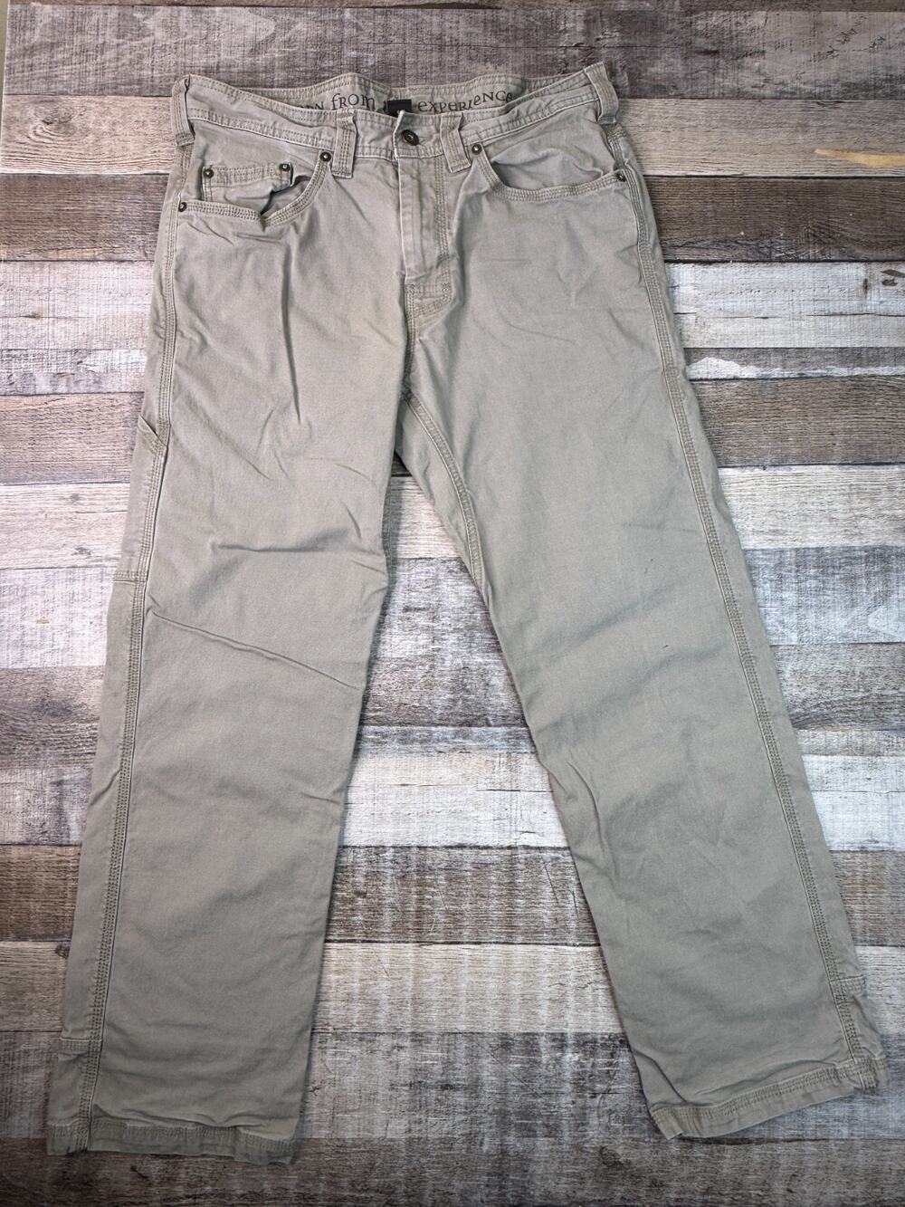 Prana Bronson Pants Mens 32x30 Beige Straight Fit Flex Canvas Outdoor Hiking